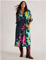 Printed V-Neck Midi Relaxed Waisted Dress