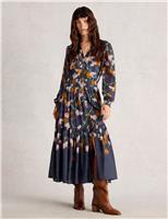 Metallic Printed Notch Neck Midi Tiered Dress