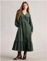 Cord V-Neck Midi Tiered Dress