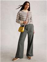 Herringbone Wide Leg Trousers with Wool
