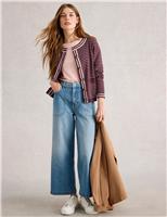 Pure Cotton Striped Crew Neck Cardigan