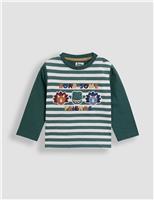 Pure Cotton Striped Dinosaur Applique Top (0-7 Yrs)
