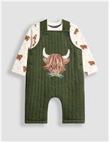 2pc Pure Cotton Highland Cow Dungaree Outfit (0-24 Mths)