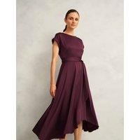 HOBBS Satin Tie Waist Knee Length Skater Dress Red