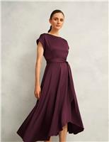 HOBBS Satin Tie Waist Knee Length Skater Dress Red