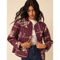 Nobody's Child Pure Cotton Floral Reversible Quilted Jacket Red Mix