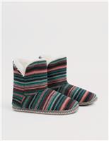 Striped Slipper Boots with Wool
