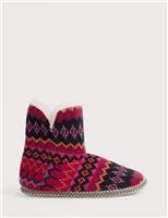 Patterned Slipper Boots with Wool