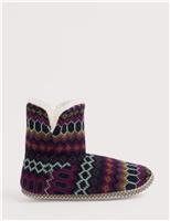 Knitted Jacquard Faux Fur Lined Slipper Boots
