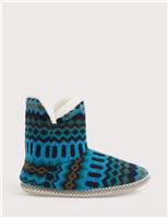 Patterned Fleece Lined Slipper Boots
