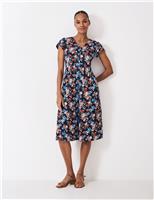 Jersey Floral V-Neck Midi Tea Dress