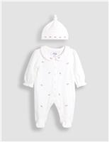 Pure Cotton Rosebud Sleepsuit and Hat Set (0-18 Mths)