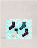 4pk Cotton Rich Floral Ankle High Socks