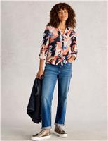 Cotton Rich Printed Sparkly V-Neck Shirt