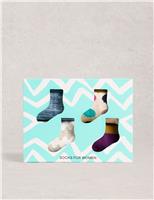 4Pk Cotton Rich Hotchpotch Ankle High Socks