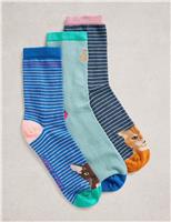 3pk Cotton Rich Striped Cat Ankle High Socks
