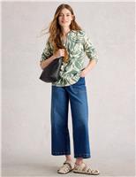 Pure Cotton Printed V-Neck Collared Blouse