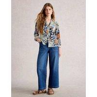 White Stuff Pure Cotton Jersey Leaf Print Collared Shirt Orange Mix