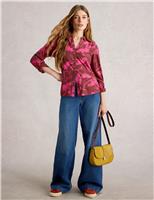 White Stuff Pure Cotton Jersey Leaf Print Collared Shirt Orange Mix