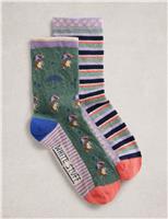 2pk Pure Cotton Hedgehog Ankle High Socks