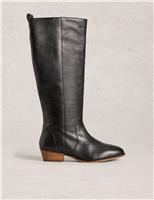Wide Fit Leather Block Heel Knee High Boots
