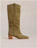 Suede Block Heel Knee High Boots