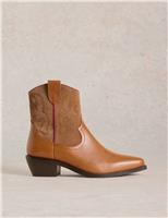 Leather Cowboy Block Heel Pointed Ankle Boots