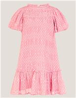 Textured Polka Dot Puff Sleeve Dress (3-15 Yrs)