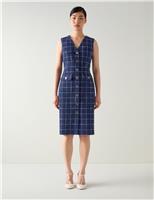 Tweed Checked V-Neck Knee Length Column Dress