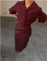 Leather Look Ruffle Maxi Wrap Skirt