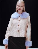 Animal Print Faux Fur Trim Short Jacket