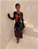 Plisse Floral Round Neck Midaxi Waisted Dress