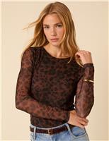 Mesh Animal Print Fitted Top