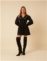 Pure Cotton Embroidered Collared Mini Dress