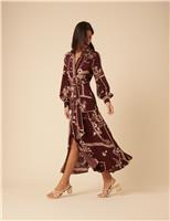 Floral Collared Belted Midi Shirt Dress