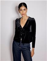 Velvet V-Neck Bow Top