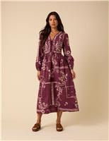 Pure Cotton Embroidered Midi Waisted Dress