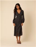 Polka Dot V-Neck Midi Tea Dress