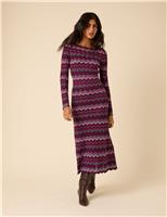 Chevron Stripe Slash Neck Midi Bodycon Dress