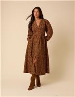 Pure Cotton Floral Midi Waisted Dress