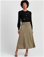 Wool Rich Metallic Midi Skirt with Cashmere