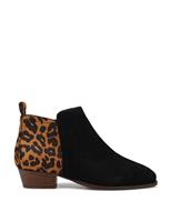 Leather Leopard Print Block Heel Ankle Boots