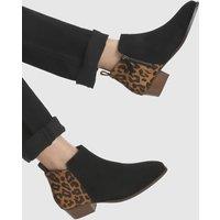 Jones Bootmaker Leather Leopard Print Block Heel Ankle Boots Black Mix