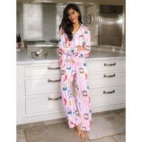 Chelsea Peers Pure Cotton Food Print Pyjama Set Pink