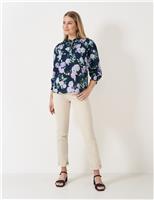 Cotton Rich Floral Ruffle Neck Blouse