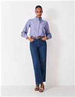 Pure Cotton Striped Frill Neck Blouse