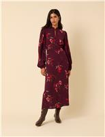 Floral High Neck Blouson Sleeve Empire Line Midaxi Waisted Dress