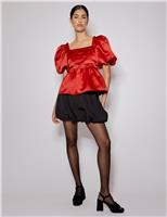 Square Neck Puff Sleeve Peplum Top