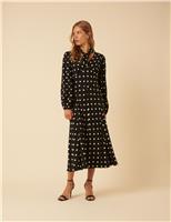 Polka Dot V-Neck Blouson Sleeve Midi Tea Dress