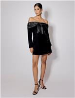 Velvet Bandeau Bow Detail Mini Dress